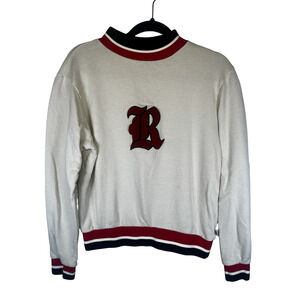 Russell Athletic Sweater Mens Small White Red Black Varsity Chenille R Knit